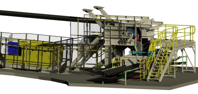 A 3D rendering of the new modular underground transfer chute and conveyor system